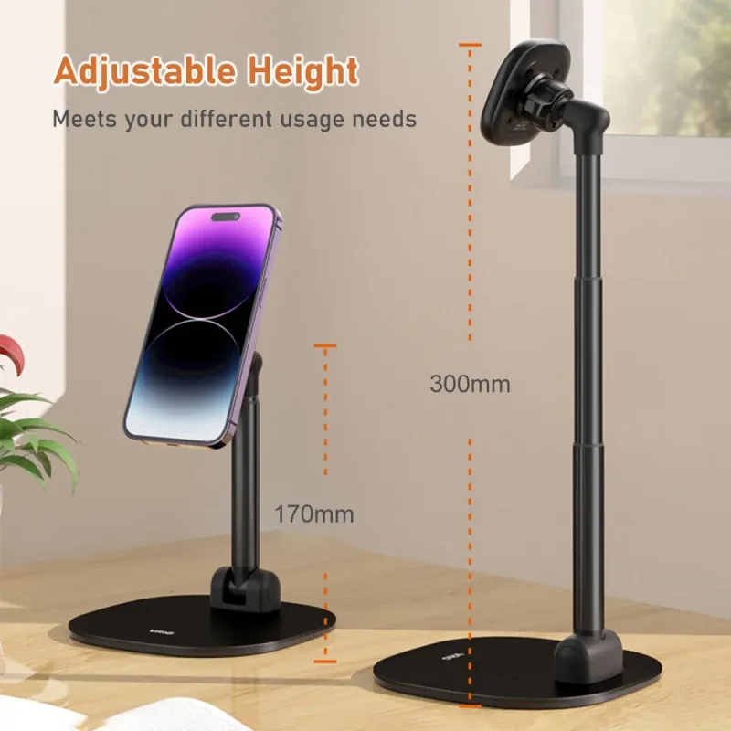 VRIG MG-04 Support de téléphone de bureau pliable, rotatif à 360°, magnétique et à hauteur réglable pour iPhone 2