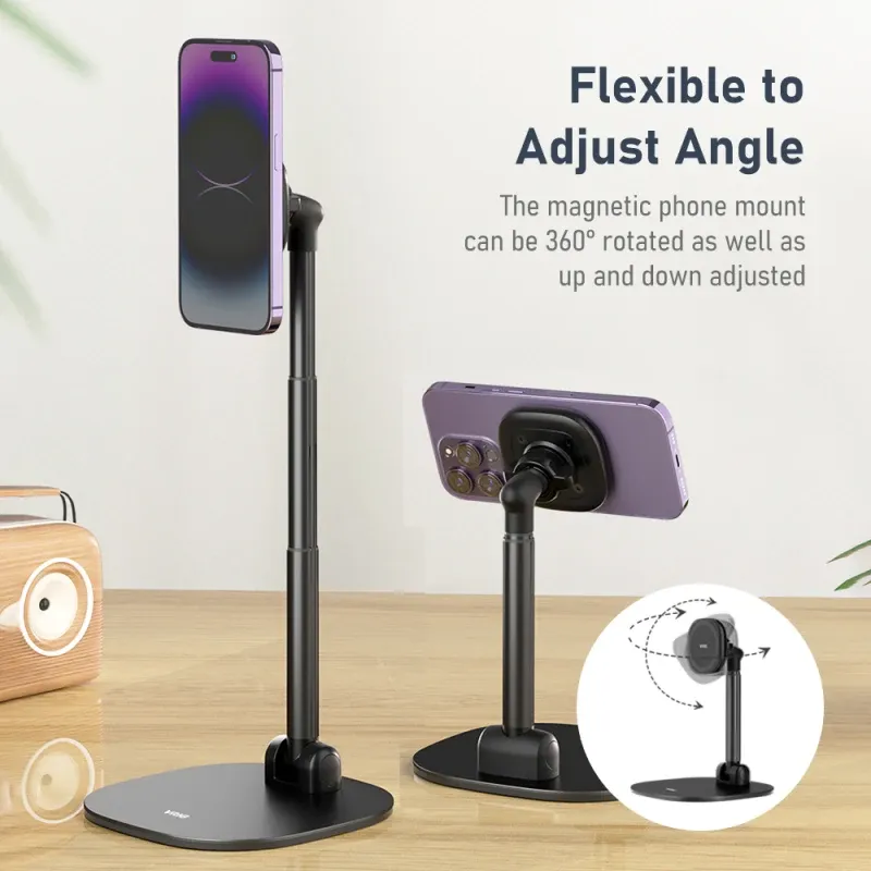 VRIG MG-04 Support de téléphone de bureau pliable, rotatif à 360°, magnétique et à hauteur réglable pour iPhone 3