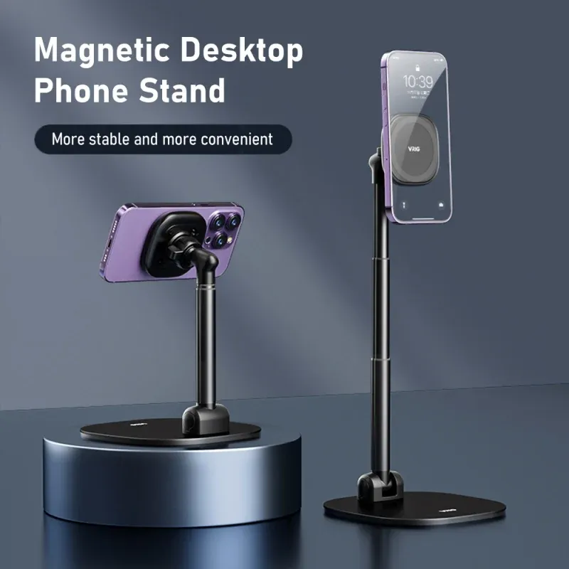 VRIG MG-04 Support de téléphone de bureau pliable, rotatif à 360°, magnétique et à hauteur réglable pour iPhone 1