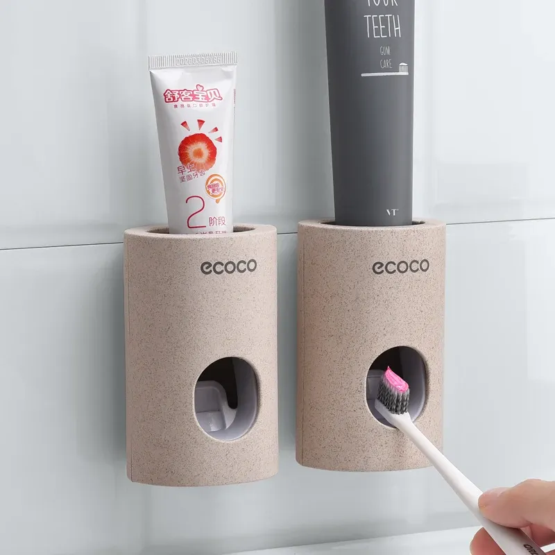 Presse-dentifrice automatique mural avec porte-brosses à dents
