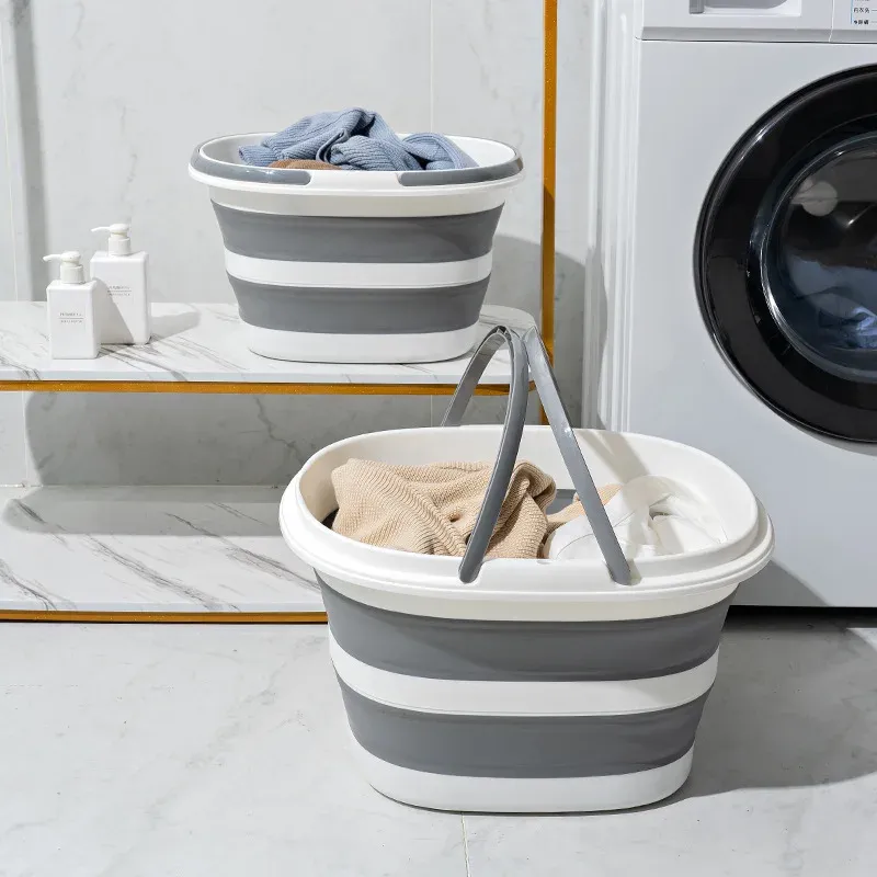 Panier à linge pliable à double anse, portable et polyvalent, pour la maison et le dortoir 2