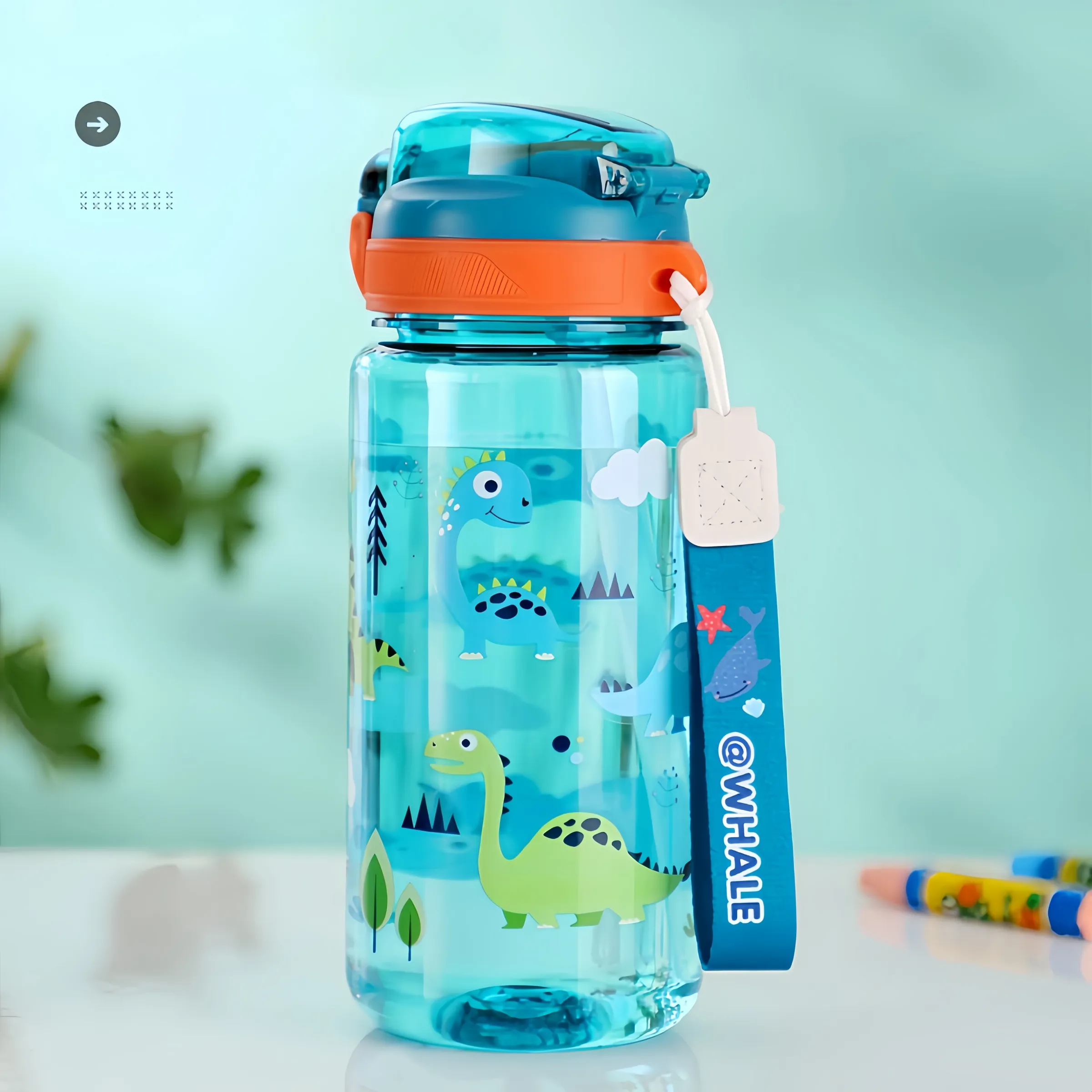 Gourde dinosaure 600 ml pour enfants, tasse à bec et paille en silicone, étanche - Image 1