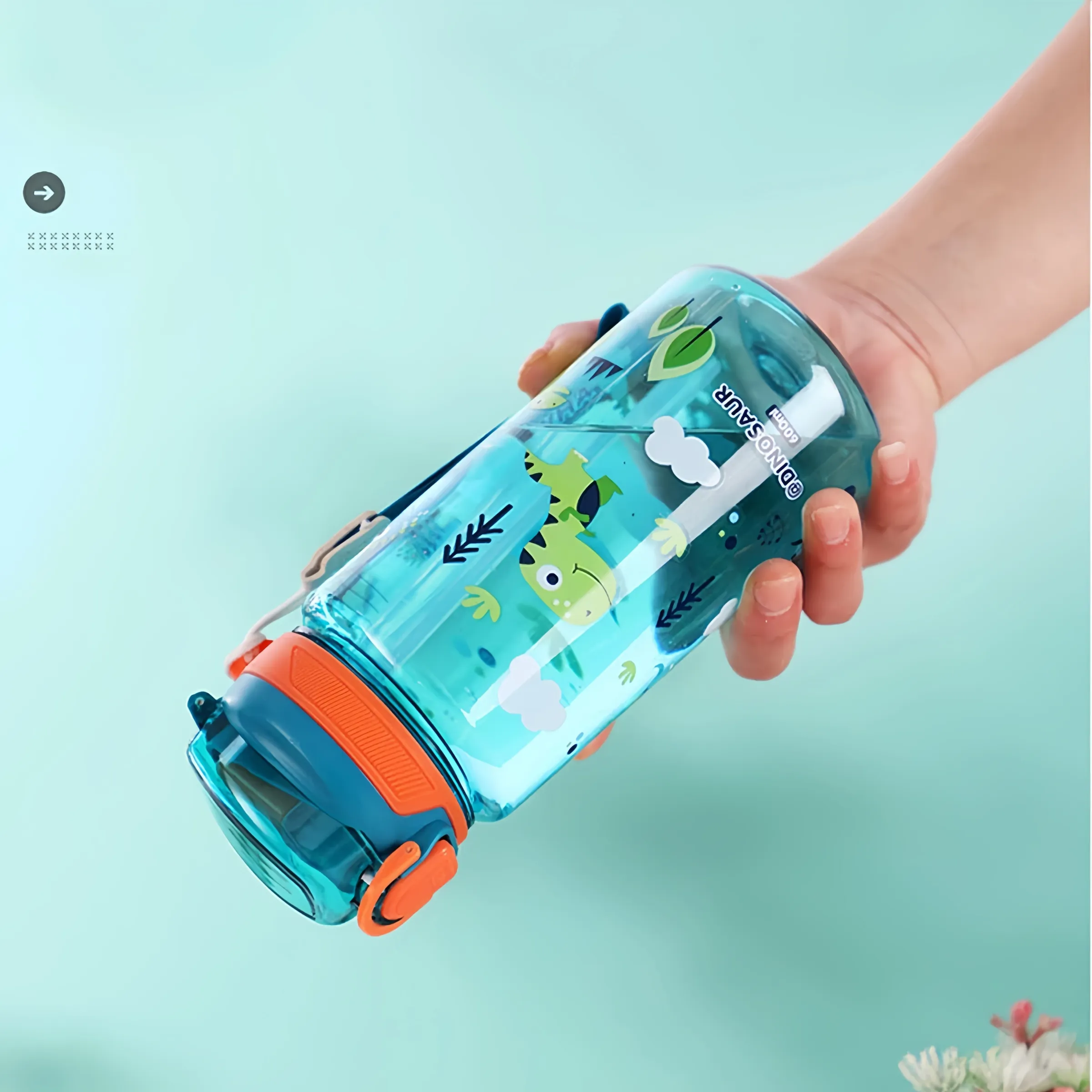 Gourde dinosaure 600 ml pour enfants, tasse à bec et paille en silicone, étanche 3