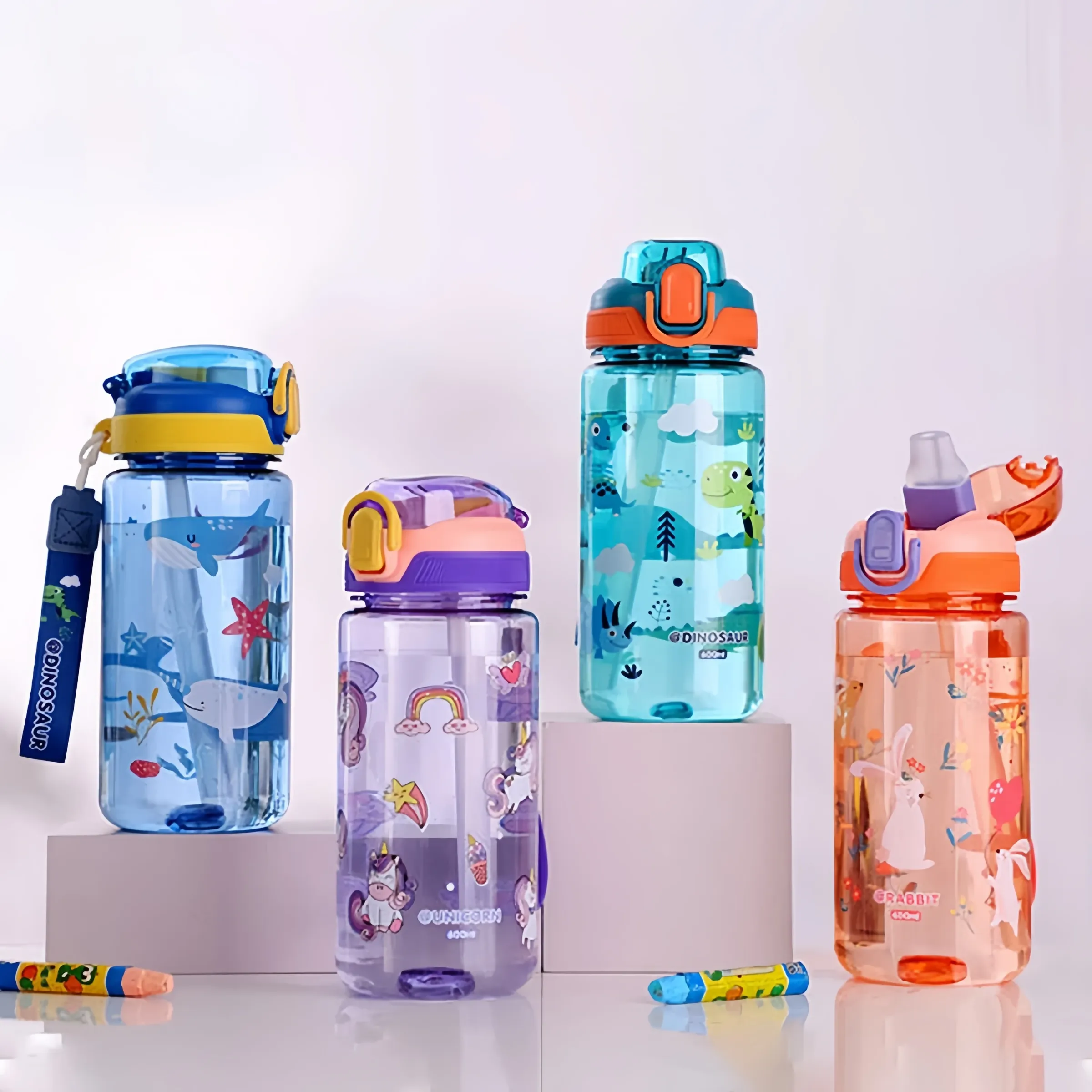 Gourde dinosaure 600 ml pour enfants, tasse à bec et paille en silicone, étanche 4