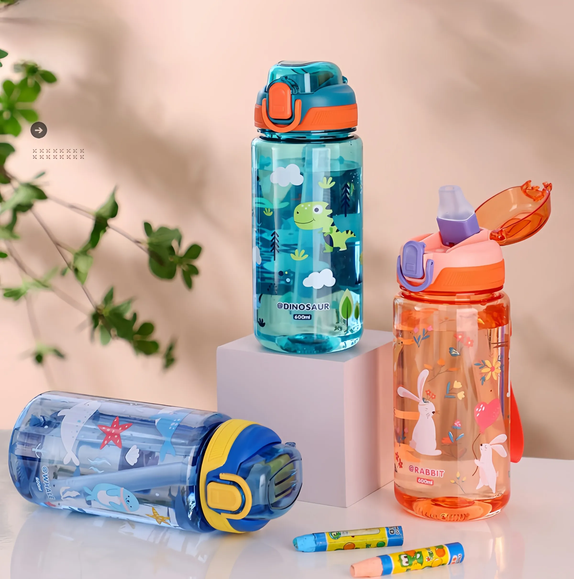 Gourde dinosaure 600 ml pour enfants, tasse à bec et paille en silicone, étanche 6