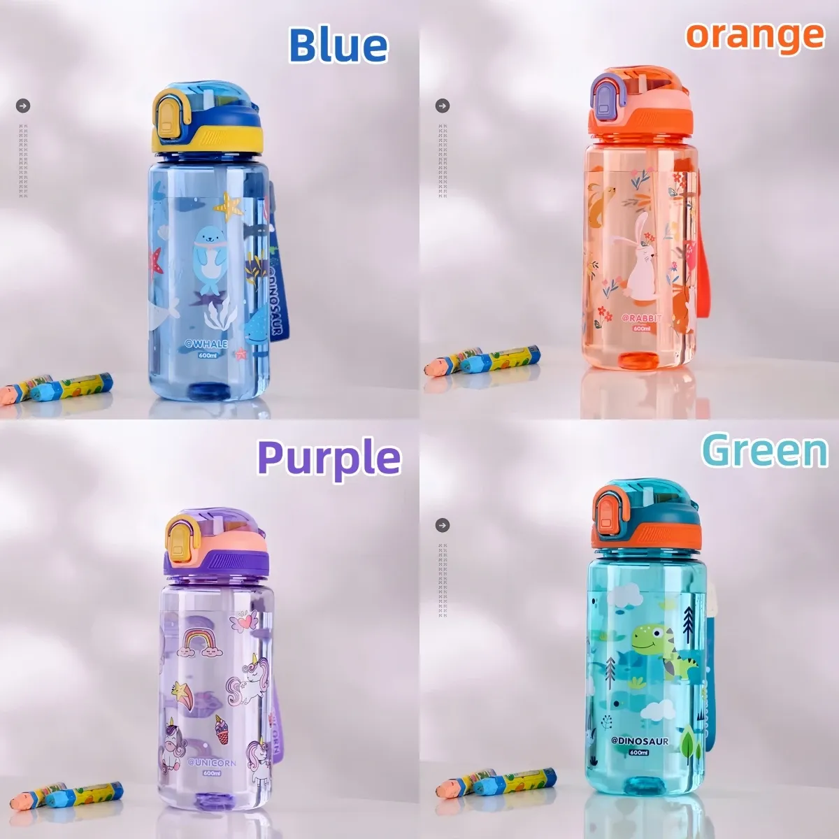 Gourde dinosaure 600 ml pour enfants, tasse à bec et paille en silicone, étanche 14