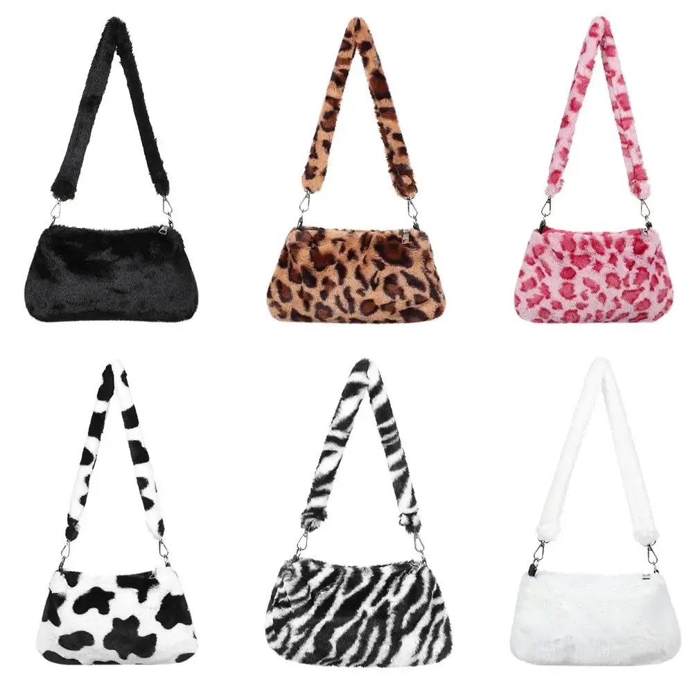 Sac à bandoulière décontracté en peluche à imprimé léopard pour femme - Image 1