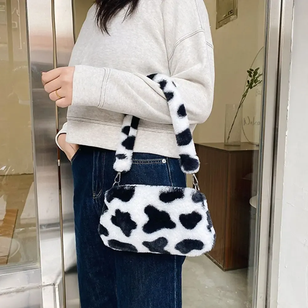 Sac à bandoulière décontracté en peluche à imprimé léopard pour femme 2