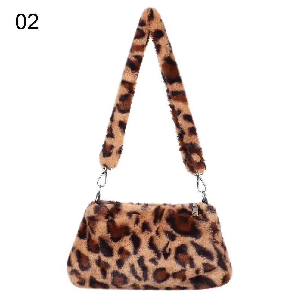 Sac à bandoulière décontracté en peluche à imprimé léopard pour femme 12