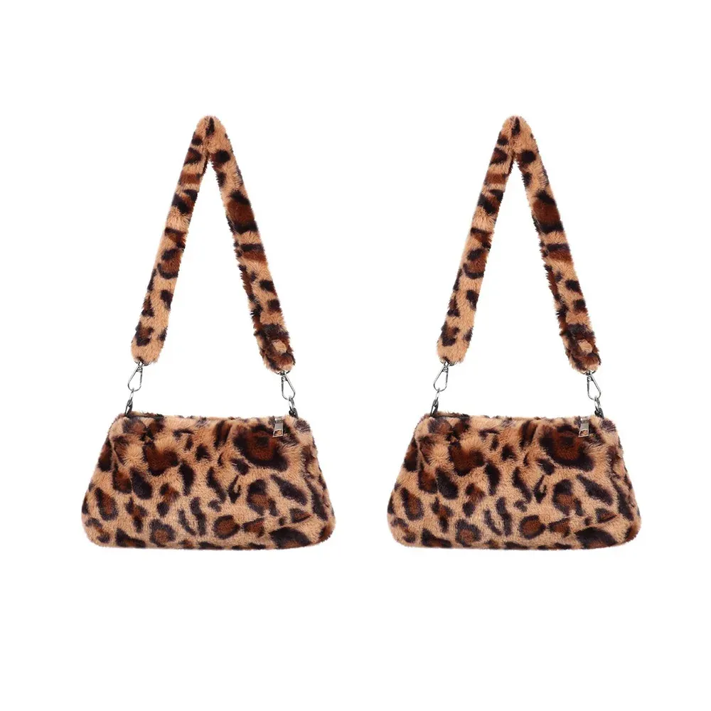 Sac à bandoulière décontracté en peluche à imprimé léopard pour femme 13