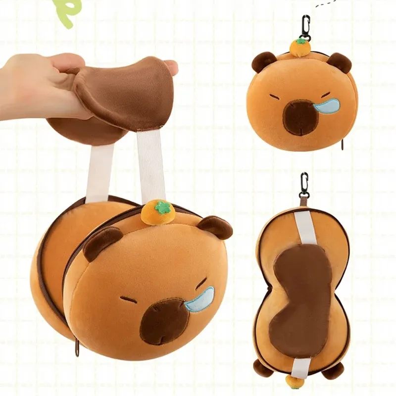 Oreiller de voyage 2 en 1 en peluche avec masque pour les yeux, oreiller de bureau portable 5
