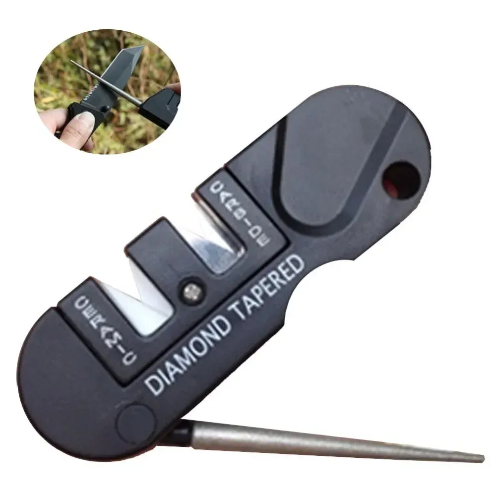 Affûteur de couteaux portable 4 en 1 en carbure de tungstène et céramique, pierre à aiguiser de poche pour le camping et la randonnée en plein air 2
