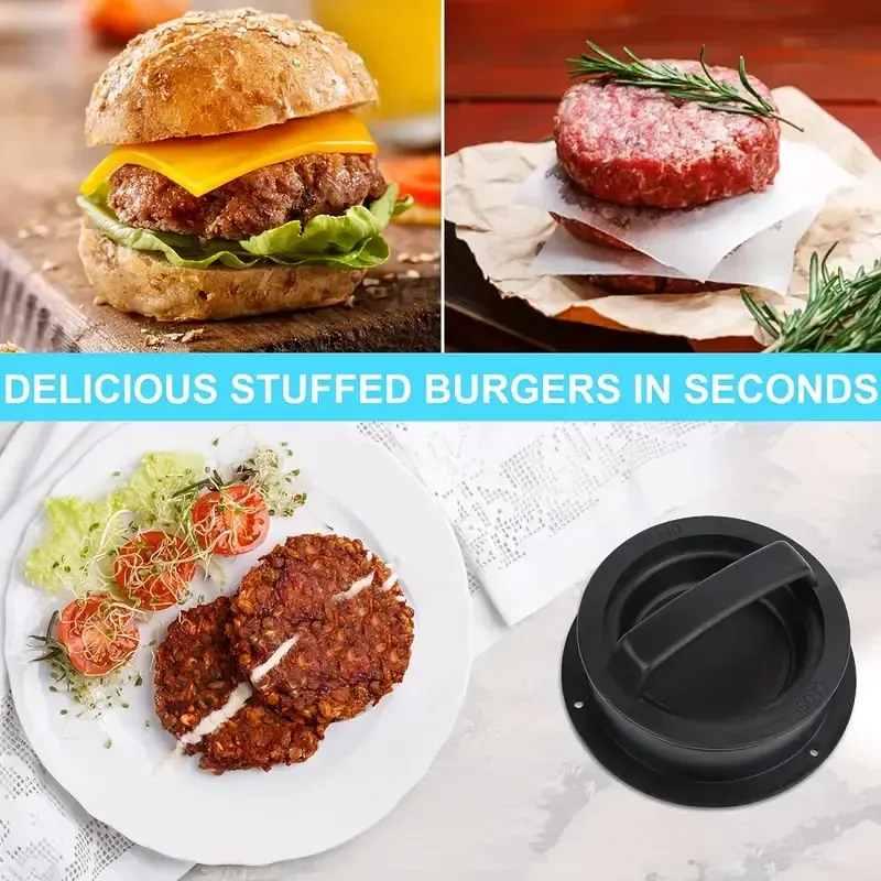 Presse à hamburgers et moule à galettes 3-en-1 pour galettes de bœuf et de poulet farcies 6