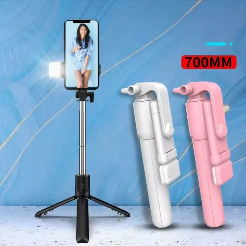 Trépied perche à selfie pour smartphone avec télécommande Bluetooth sans fil et support de téléphone avec lumière d'appoint 3