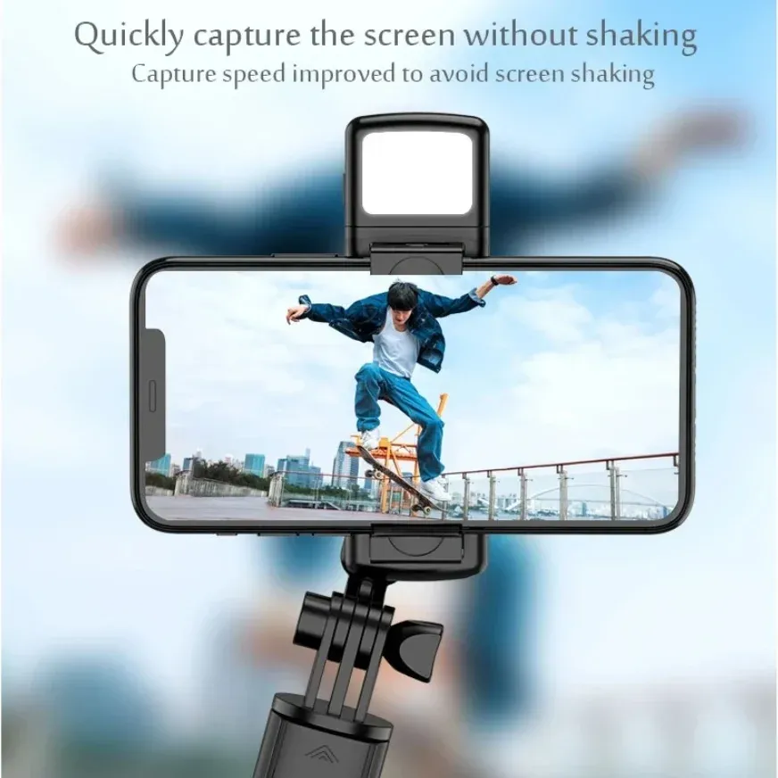 Trépied perche à selfie pour smartphone avec télécommande Bluetooth sans fil et support de téléphone avec lumière d'appoint 5