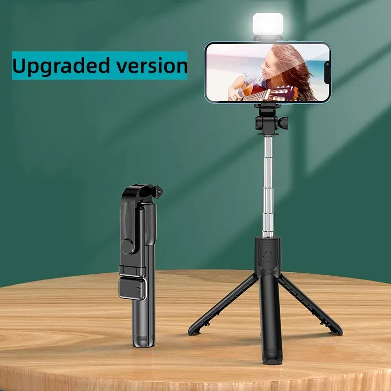 Trépied perche à selfie pour smartphone avec télécommande Bluetooth sans fil et support de téléphone avec lumière d'appoint 8