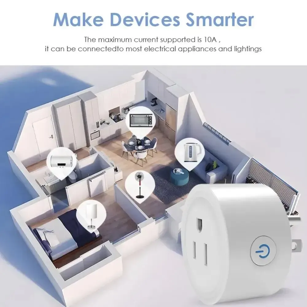 Prise Wifi intelligente Tuya, format américain, sans fil, télécommande 10 A, appareils électroménagers intelligents, compatible Alexa et Google Home 4
