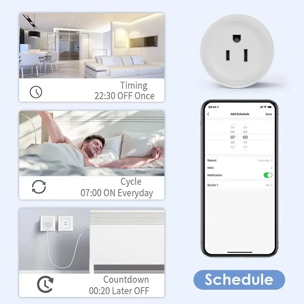 Prise Wifi intelligente Tuya, format américain, sans fil, télécommande 10 A, appareils électroménagers intelligents, compatible Alexa et Google Home 5