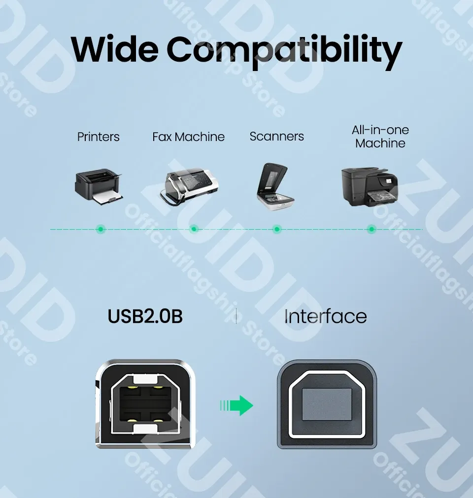 Câble USB Type-C vers USB Type B 2.0, vue détaillée