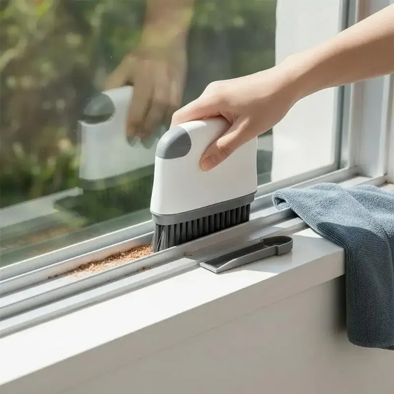 Brosse de nettoyage 2 en 1 pour rails de fenêtre et rainures de porte, outil ménager polyvalent pour la cuisine et les pièces de vie 2