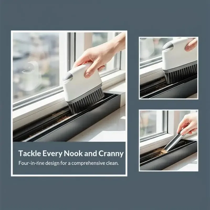 Brosse de nettoyage 2 en 1 pour rails de fenêtre et rainures de porte, outil ménager polyvalent pour la cuisine et les pièces de vie 4