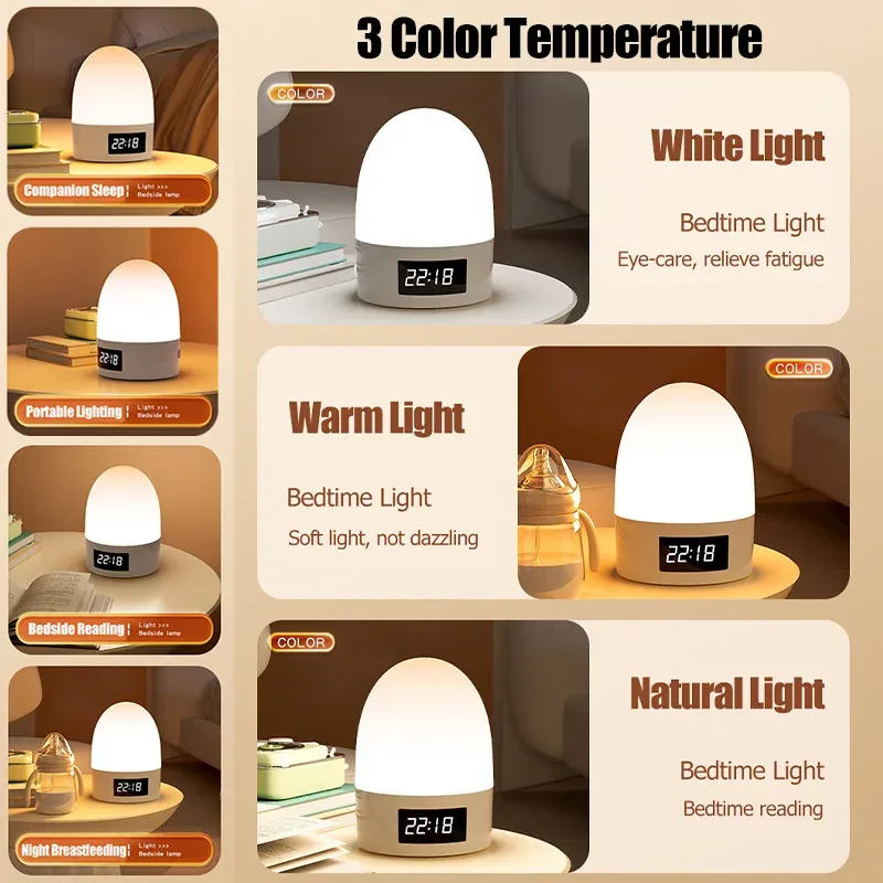 Veilleuse tactile rechargeable sans fil à 3 couleurs pour chambre de bébé, lampe de chevet USB à LED, lumière douce d'ambiance pour enfants 2