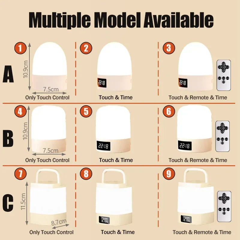 Veilleuse tactile rechargeable sans fil à 3 couleurs pour chambre de bébé, lampe de chevet USB à LED, lumière douce d'ambiance pour enfants 6