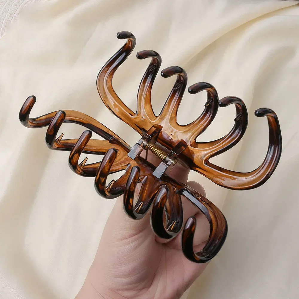 Grande pince à cheveux griffe en forme de pieuvre, en acétate imitation écaille de tortue, à forte tenue 4