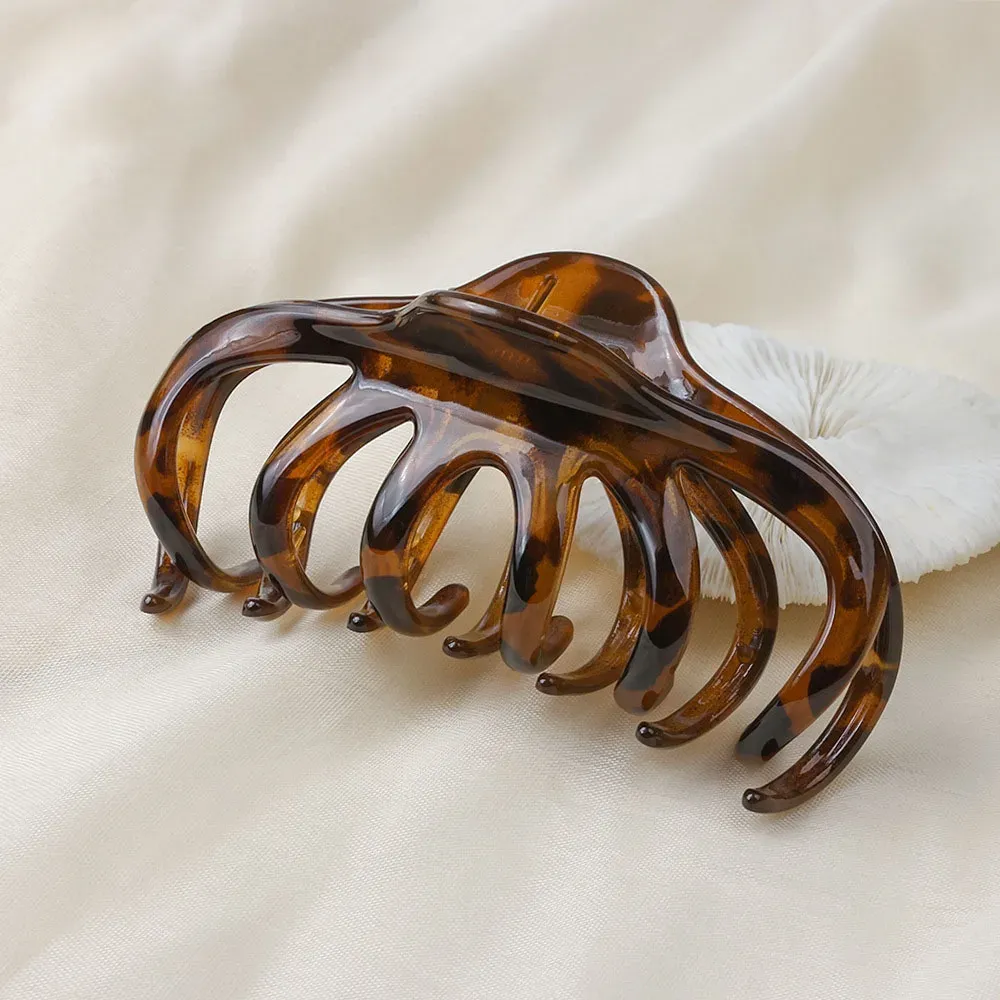 Grande pince à cheveux griffe en forme de pieuvre, en acétate imitation écaille de tortue, à forte tenue 13