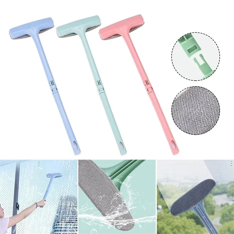 Brosse de nettoyage rétractable à long manche pour moustiquaires, rideaux et tapis 2