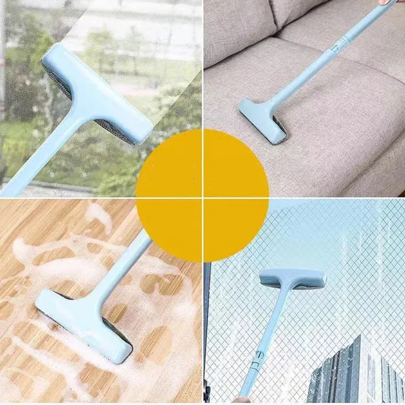 Brosse de nettoyage rétractable à long manche pour moustiquaires, rideaux et tapis 3