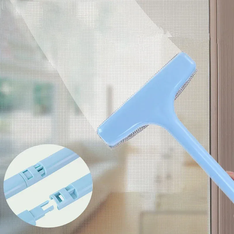 Brosse de nettoyage rétractable à long manche pour moustiquaires, rideaux et tapis 6
