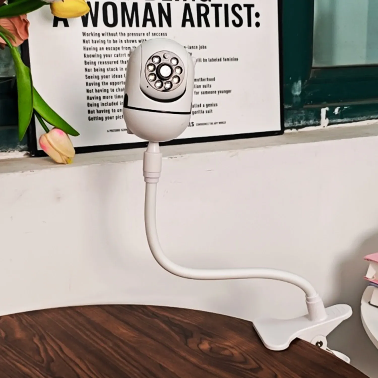 Support de caméra flexible et portable pour moniteur de bébé et webcam, base pliable sans perçage avec clip 6