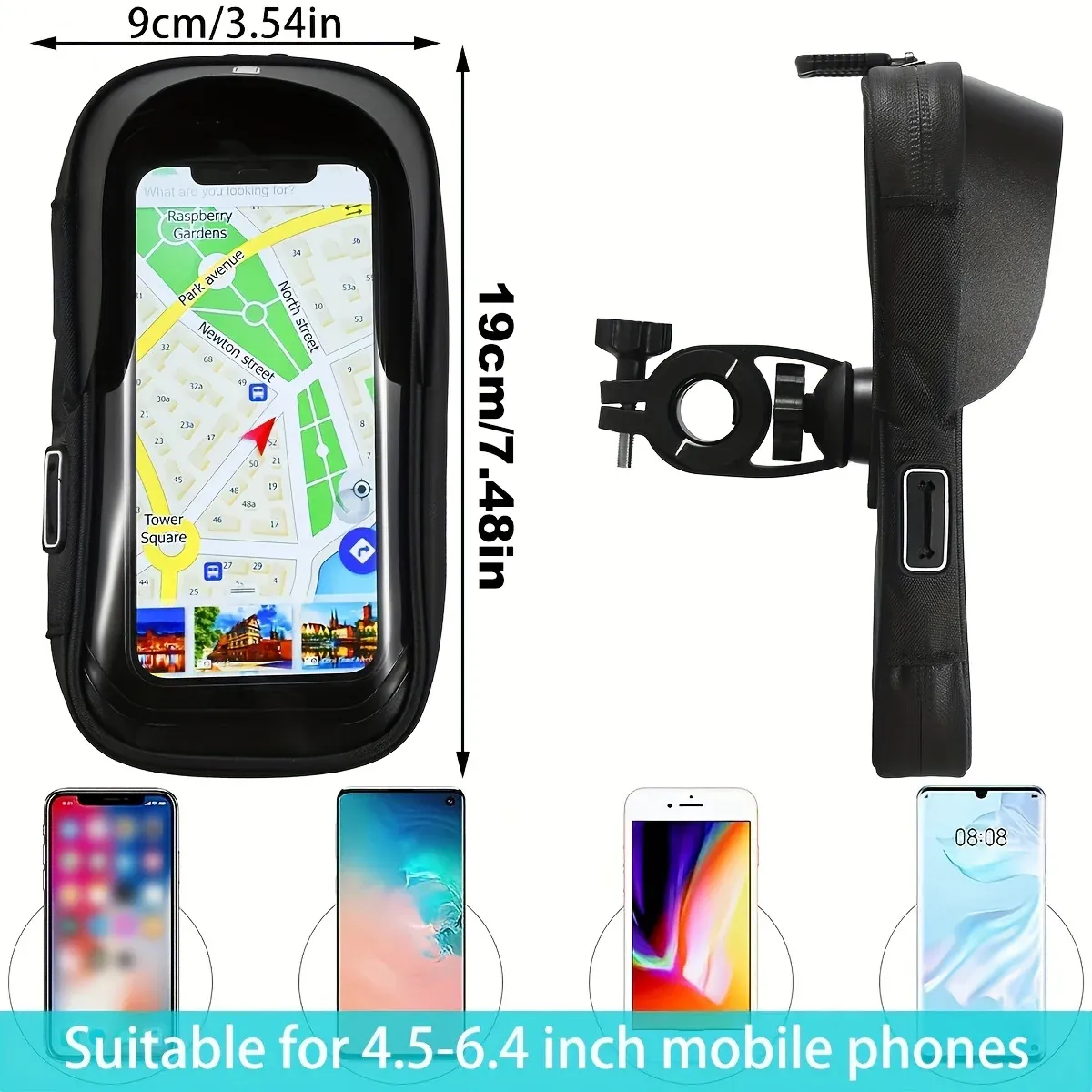 Support pour téléphone portable de vélo étanche, fixation avant pour guidon et moto, rotation à 360° 3