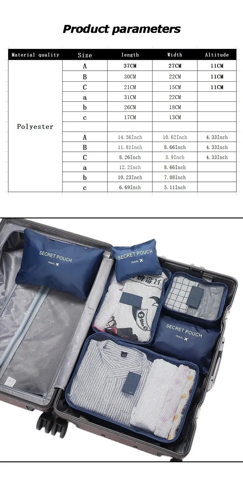 Ensemble de 6 sacs de rangement pour vêtements de voyage