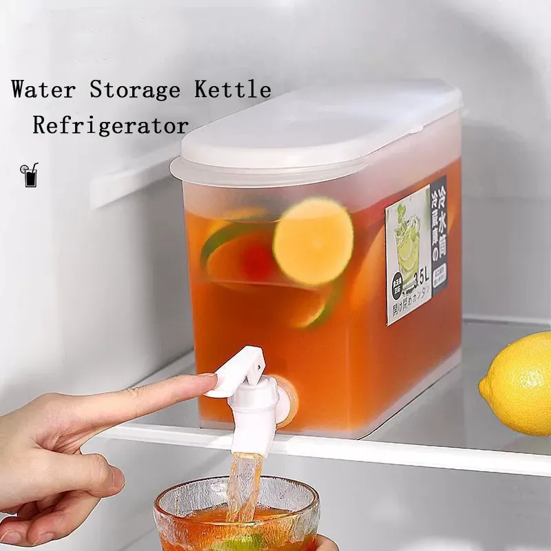 Distributeur de boissons à robinet, seau de stockage de liquides 3,5 L pour jus, limonade et boissons froides, organisateur de réfrigérateur extérieur - Image 1