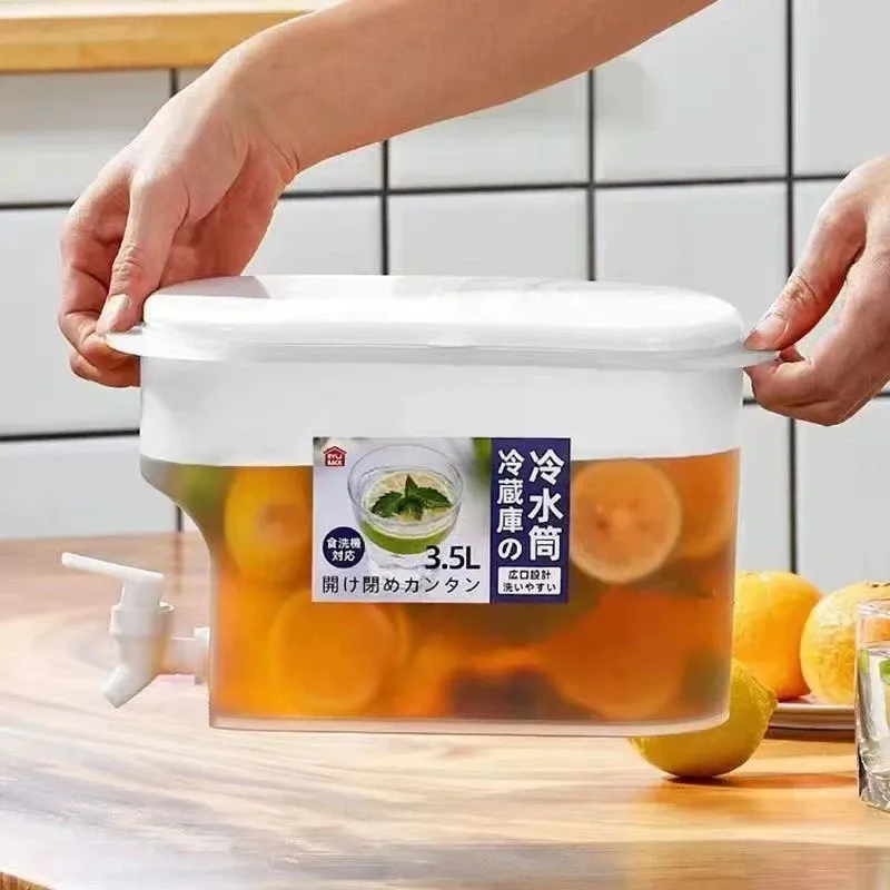 Distributeur de boissons à robinet, seau de stockage de liquides 3,5 L pour jus, limonade et boissons froides, organisateur de réfrigérateur extérieur 5