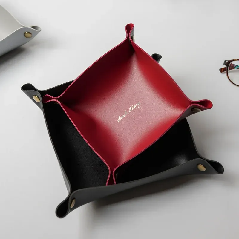 Plateau de rangement en cuir au style nordique, organisateur de bureau pour clés et bijoux, boîte de rangement cosmétiques, organisateur pliant, décoration d'intérieur 3