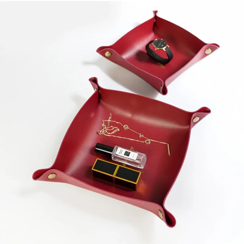 Plateau de rangement en cuir au style nordique, organisateur de bureau pour clés et bijoux, boîte de rangement cosmétiques, organisateur pliant, décoration d'intérieur 2