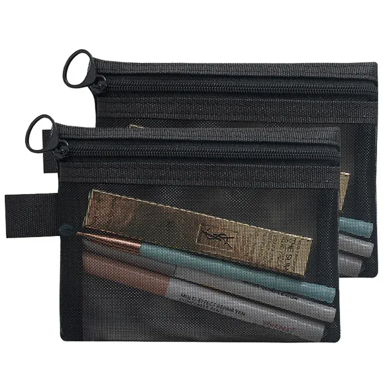 Trousse de maquillage transparente en maille noire, pochette de rangement portable pour voyage, pour cosmétiques et rouge à lèvres (lot de 1 ou 3) 6