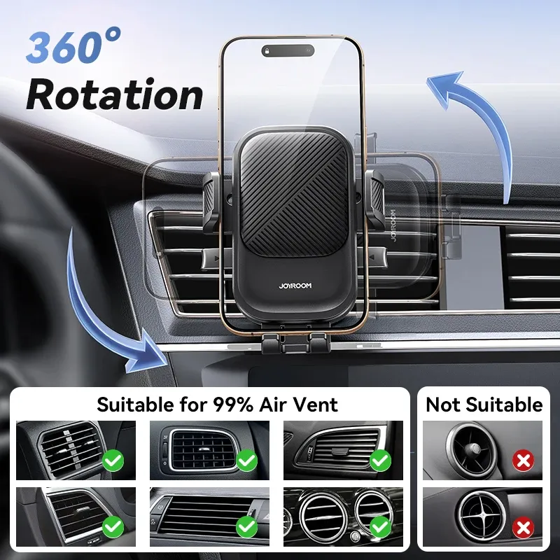 Joyroom Support de téléphone universel pour voiture, rotation à 360°, fixation sur grille d'aération, compatible iPhone, Samsung, Xiaomi et Huawei 5