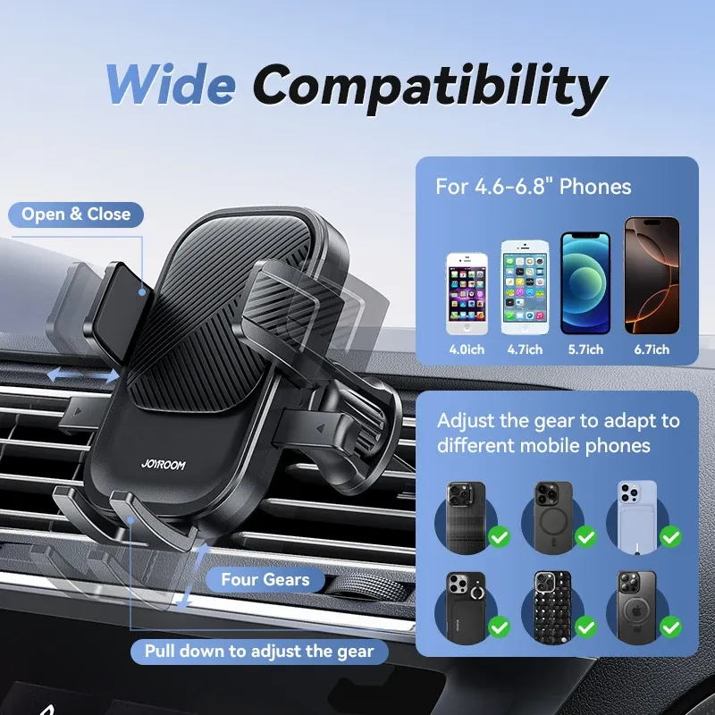 Joyroom Support de téléphone universel pour voiture, rotation à 360°, fixation sur grille d'aération, compatible iPhone, Samsung, Xiaomi et Huawei 6