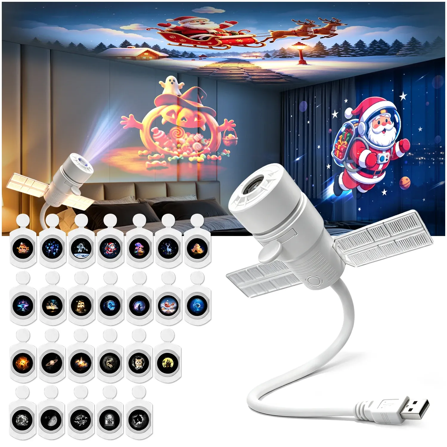 Mini projecteur d'étoiles USB 2 en 1 avec 12 films, ambiance ciel étoilé pour la maison et la voiture 16
