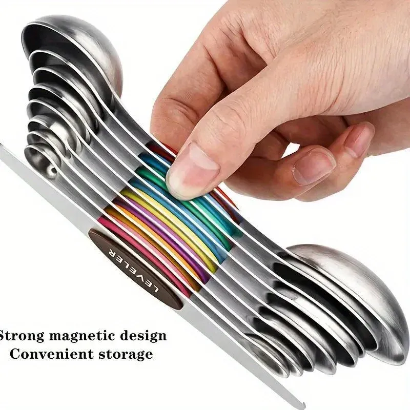 Cuillères doseuses double embout en acier inoxydable, lot de 9 pièces avec aimantation et graduations, ustensile de cuisson 1