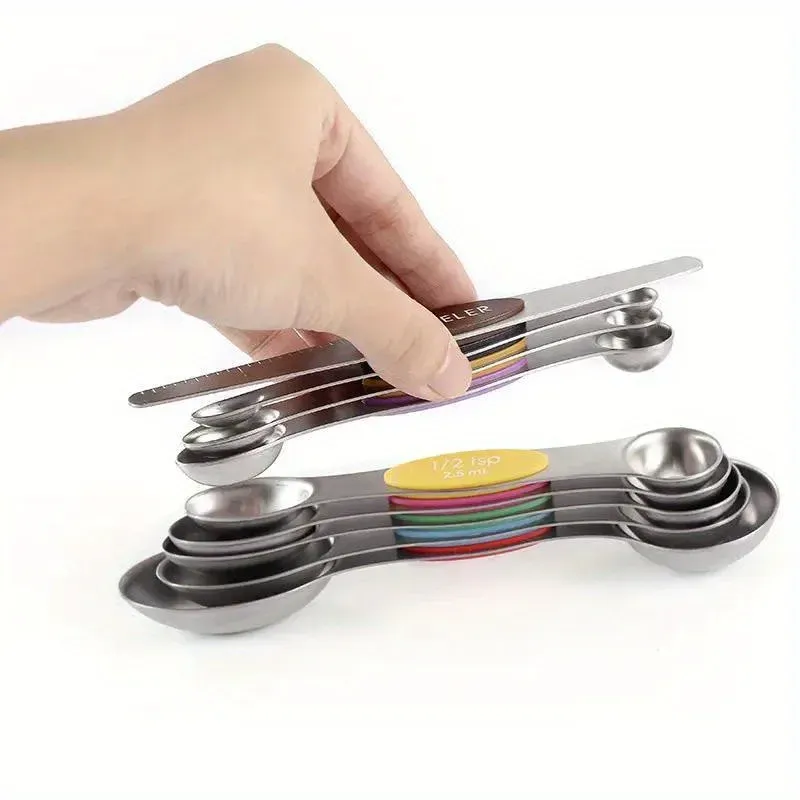 Cuillères doseuses double embout en acier inoxydable, lot de 9 pièces avec aimantation et graduations, ustensile de cuisson 3