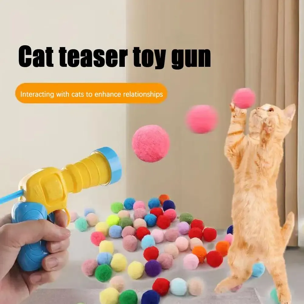 Jouet interactif pour chat avec mini lanceur d'entraînement et 20 balles en peluche 3