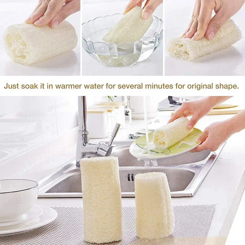 Éponge Loofah naturelle polyvalente pour la cuisine et le bain, lot de 1 ou 3 pièces 6