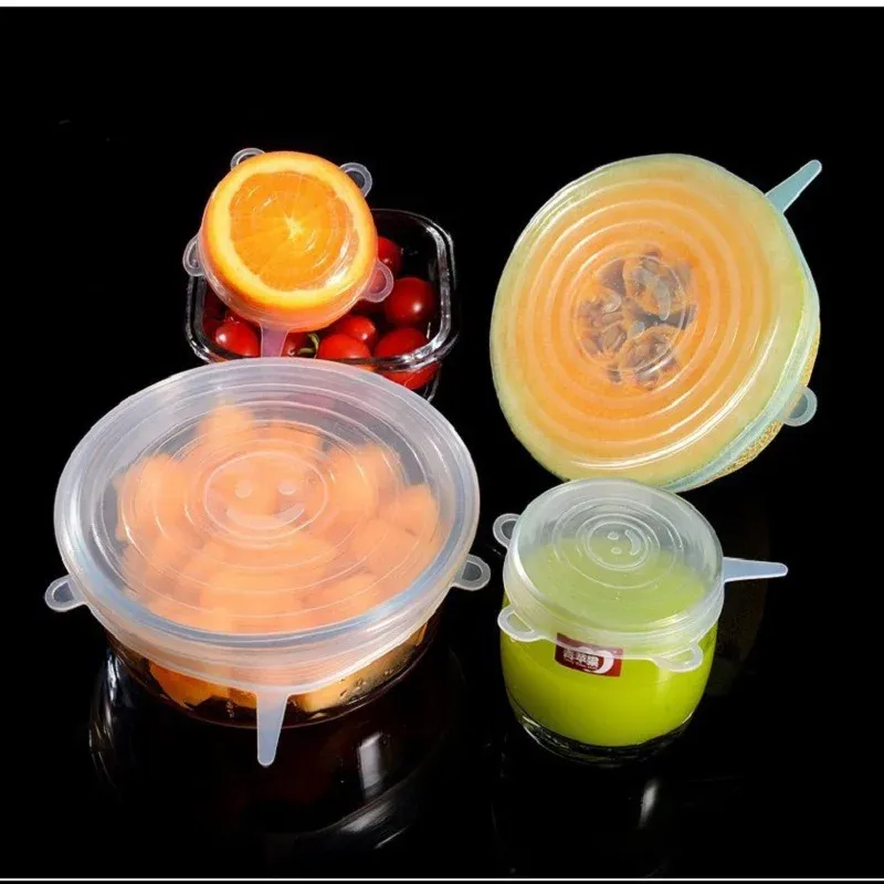 Couvercles extensibles en silicone, couvercles pour bols alimentaires réutilisables, couvercle rétractable multifonctionnel pour conserver la fraîcheur des aliments, lot de 6 4