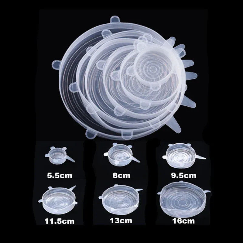 Couvercles extensibles en silicone, couvercles pour bols alimentaires réutilisables, couvercle rétractable multifonctionnel pour conserver la fraîcheur des aliments, lot de 6 5