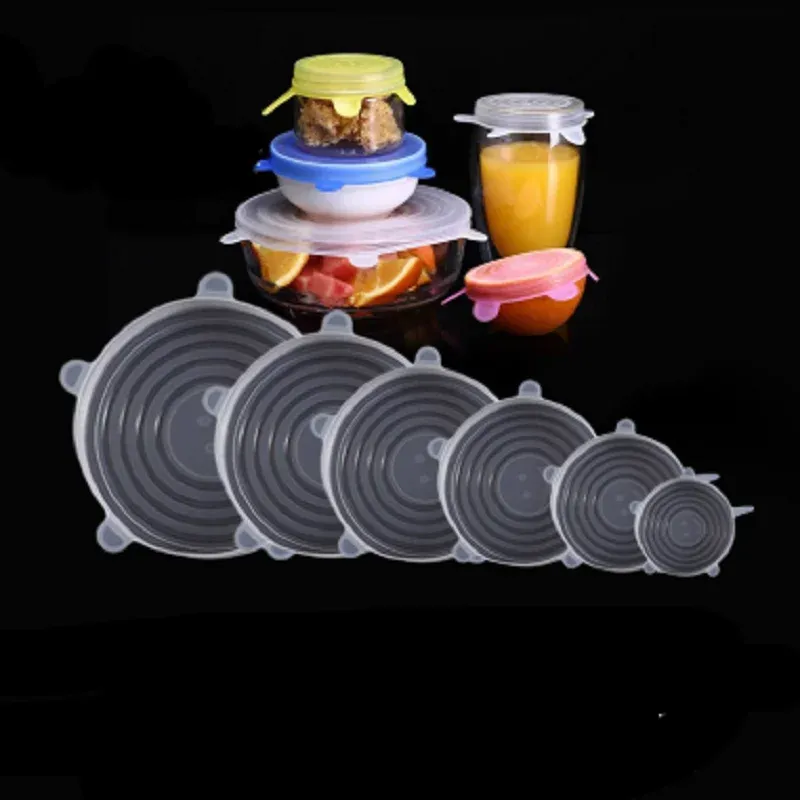 Couvercles extensibles en silicone, couvercles pour bols alimentaires réutilisables, couvercle rétractable multifonctionnel pour conserver la fraîcheur des aliments, lot de 6 8